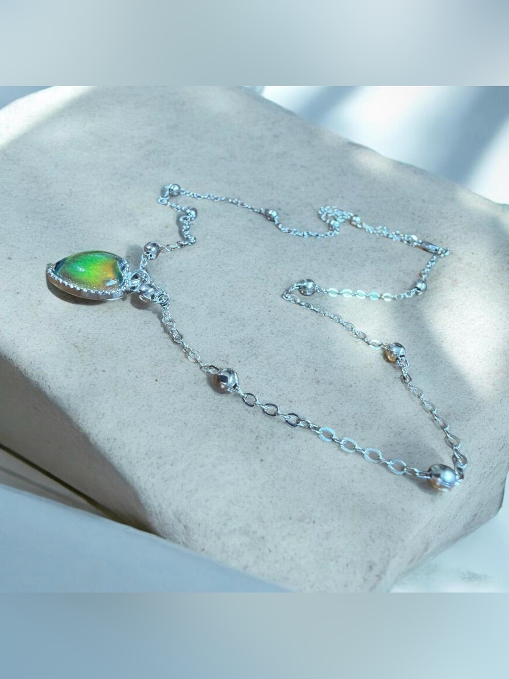 Silver Tone Heart Pendant Necklace with Moon Stone NIP - Picture 2 of 2